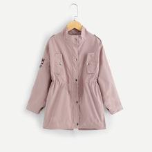 Shein Toddler Girls Drawstring Waist Floral Embroidered Outerwear