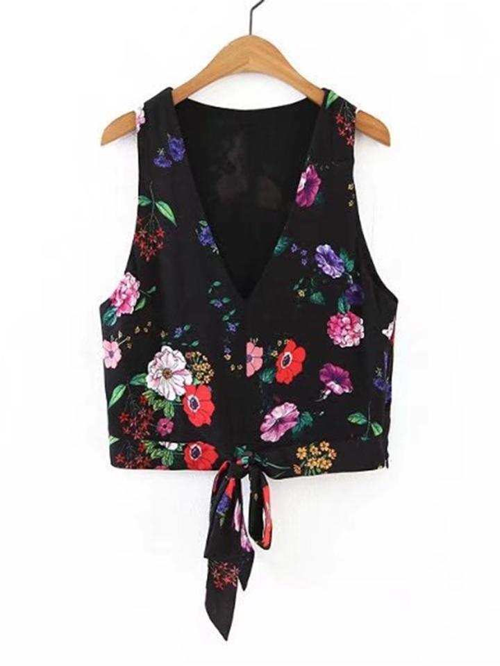 Shein Plunging V-neckline Knot Front Top