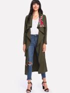 Shein Floral Embroidered Applique Waterfall Wrap Coat