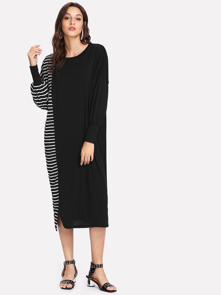 Shein Drop Shoulder Striped Panel Dress