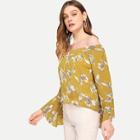 Shein Flounce Cuff Floral Bardot Top