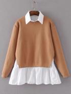 Shein Khaki Contrast Ruffle Hem Split Back Sweater
