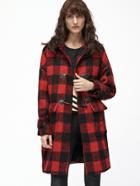 Shein Black And Red Checkered Flap Pocket Front Duffle Coat