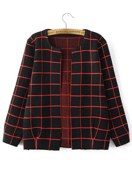 Shein Black Grid Open Front Cardigan