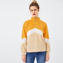 Shein Color Block Quarter Zip Teddy Hoodie