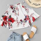 Shein Tie Neck Open Shoulder Floral Top
