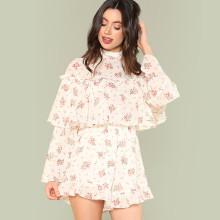 Shein Flounce Embellished Calico Print Romper