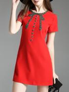 Shein Red Beading Pockets Shift Dress