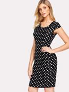 Shein Cap Sleeve Spot Sheath Dress
