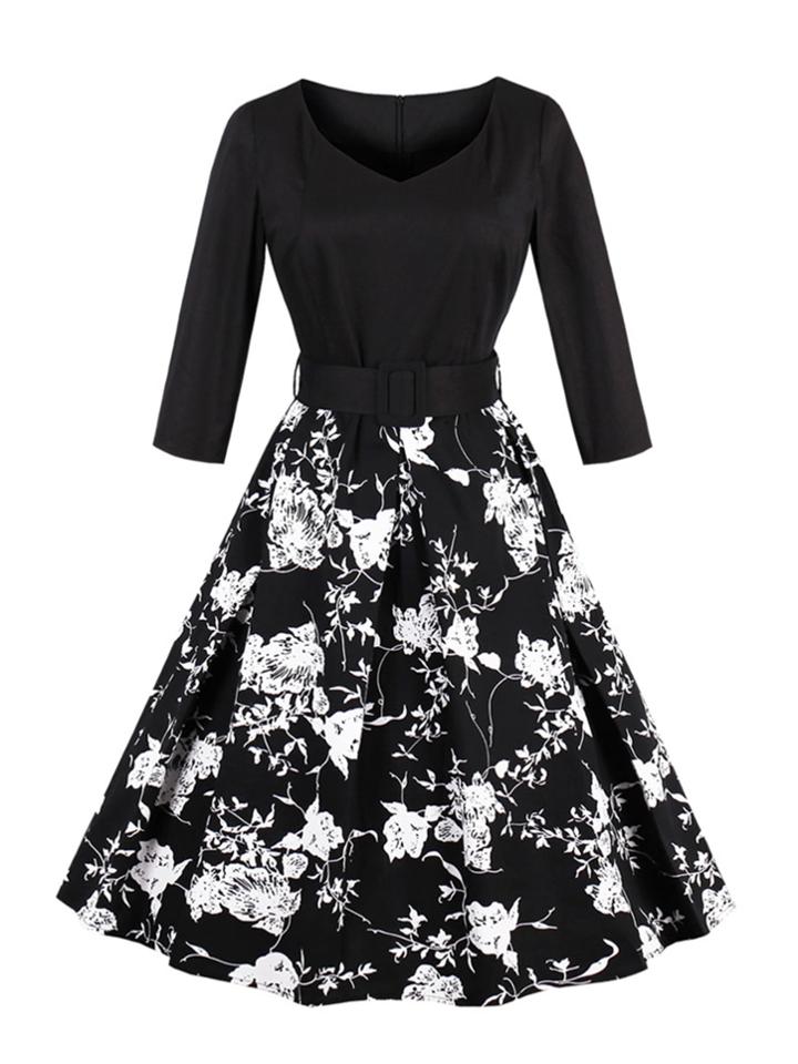 Shein V-neckline Florals Combo Dress