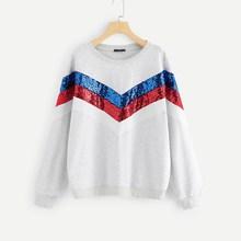 Shein Plus Drop Shoulder Sequin Chevron Sweatshirt
