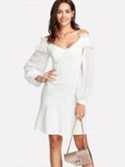 Shein Cold Shoulder Dot Jacquard Bishop Sleeve Dress