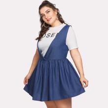 Shein Plus Lace Up Back Overall Skater Dress