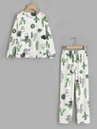 Shein Cactus Print Top And Pants Pajama Set