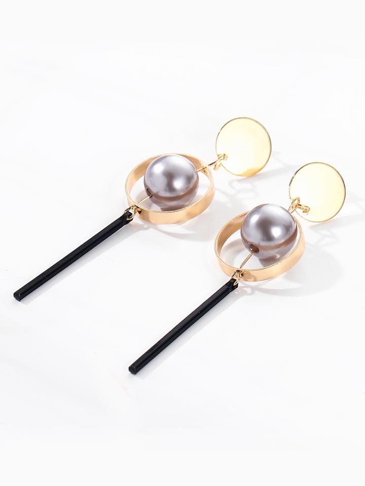 Shein Faux Pearl And Bar Drop Elegant Earrings