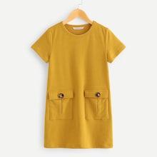 Shein Girls Flap Pocket Front Tunic Dress