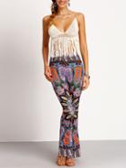 Shein Black Florals Bell-bottomed Pant