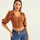 Shein Ruffle Trim Solid Crop Top