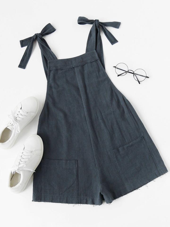 Shein Self Tie Raw Hem Pinafore Romper