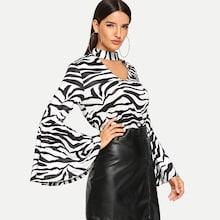 Shein Keyhole Neck Zebra Print Tee