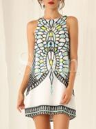 Shein White Minis Sleeveless Vintage Print Dress Sundress