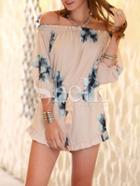 Shein Floral Print Off The Shoulder Ruffled Jumpsuit