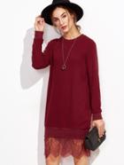 Shein Burgundy Lace Trim Sweatshirt Dress