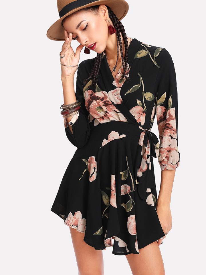 Shein Random Florals Wrap Dress