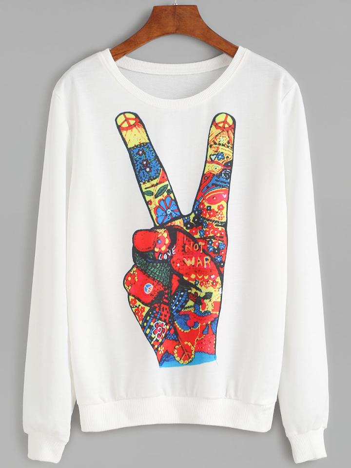 Shein White Gesture Print Sweatshirt