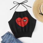 Shein Winky Eye And Heart Print Halter Top