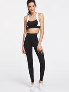 Shein Color Block Cut Out Back Gym Bra With Leggings