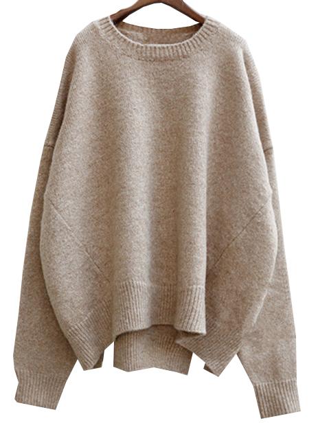 Shein Camel Round Neck Split Loose Sweater