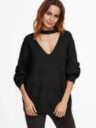Shein Black Drop Shoulder Cut Out Front Sweater
