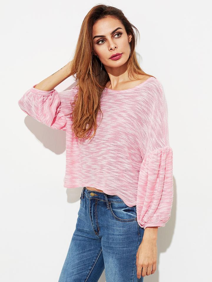 Shein Puff Sleeve Slub Crop  Pullover