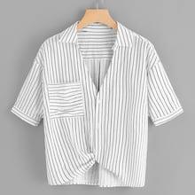 Shein Pocket Patched Front Striped Shirt