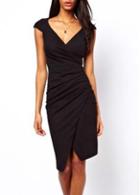 Rosewe Sexy V Neck Cap Sleeve Black Dress For Woman