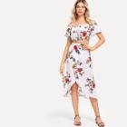 Shein Off Shoulder Ruffle Floral Top With Skirt