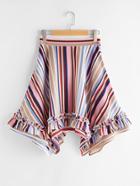 Shein Frill Detail Striped Handkerchief Skirt