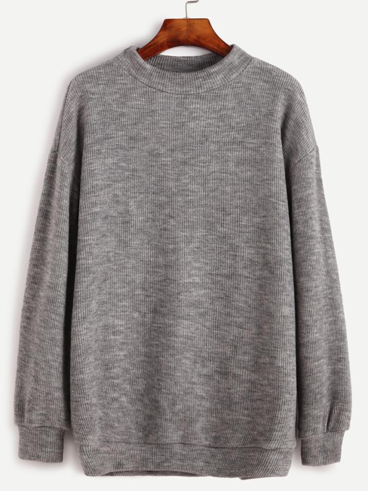 Shein Grey Drop Shoulder Ribbed Sweater