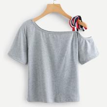Shein Contrast Striped Tape One Shoulder Tee