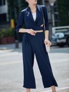 Shein Navy Lapel Short Blazer Top With Pants