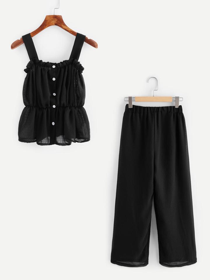 Shein Button Front Elastic Top With Pants