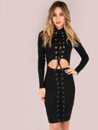 Shein Strappy Long Sleeve Cut Out Dress Black
