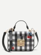 Shein Cherry & Gingham Print Shoulder Bag