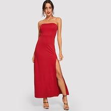 Shein Slit Front Solid Bandeau Dress