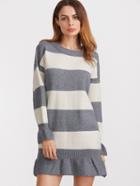 Shein Color Block Drop Shoulder Ruffle Hem Sweater Dress