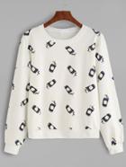 Shein White Cafe Print Sweatshirt