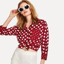Shein O-ring Belted Polka Dot Shirt