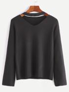 Shein Black Cut Out Choker Neck Jersey Sweater