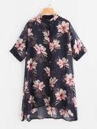 Shein Allover Florals Chiffon Shirt Dress